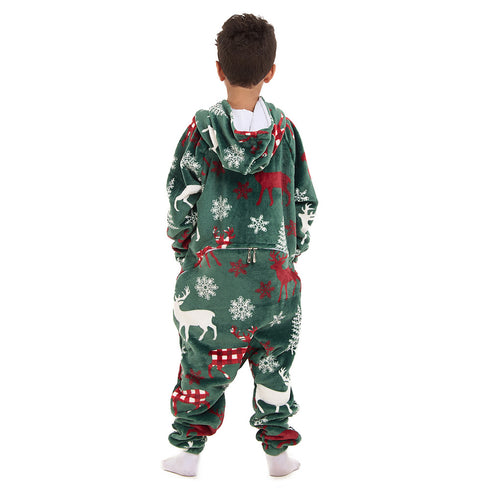 Snuggs Kids Blanket Onesie Green Christmas Deer